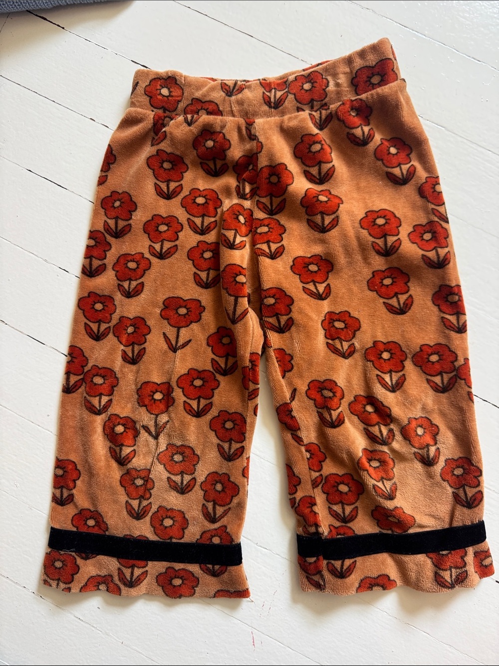 Mini Rodini Orange Floral Fleece Terry cotton Bottoms